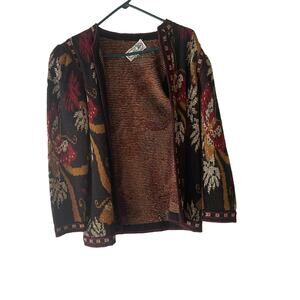 Adrienne Vittadini Vintage Medium Metallic Butterfly Open Front Cardigan Sweater